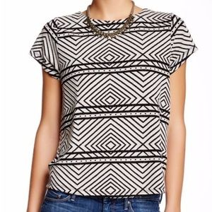 Lucky Brand Black & White Aztec Graphic Blouse